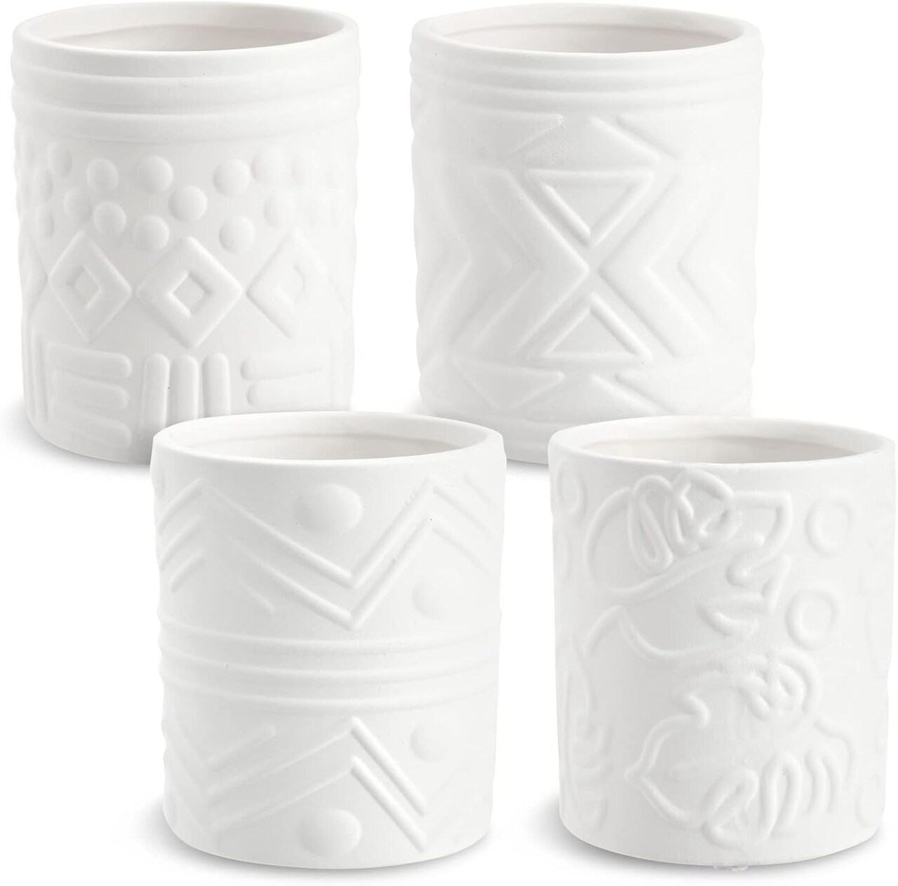 Set of 4 Unpainted Flower Pots with Small Sticker Pads (3x3x4 inches, White)